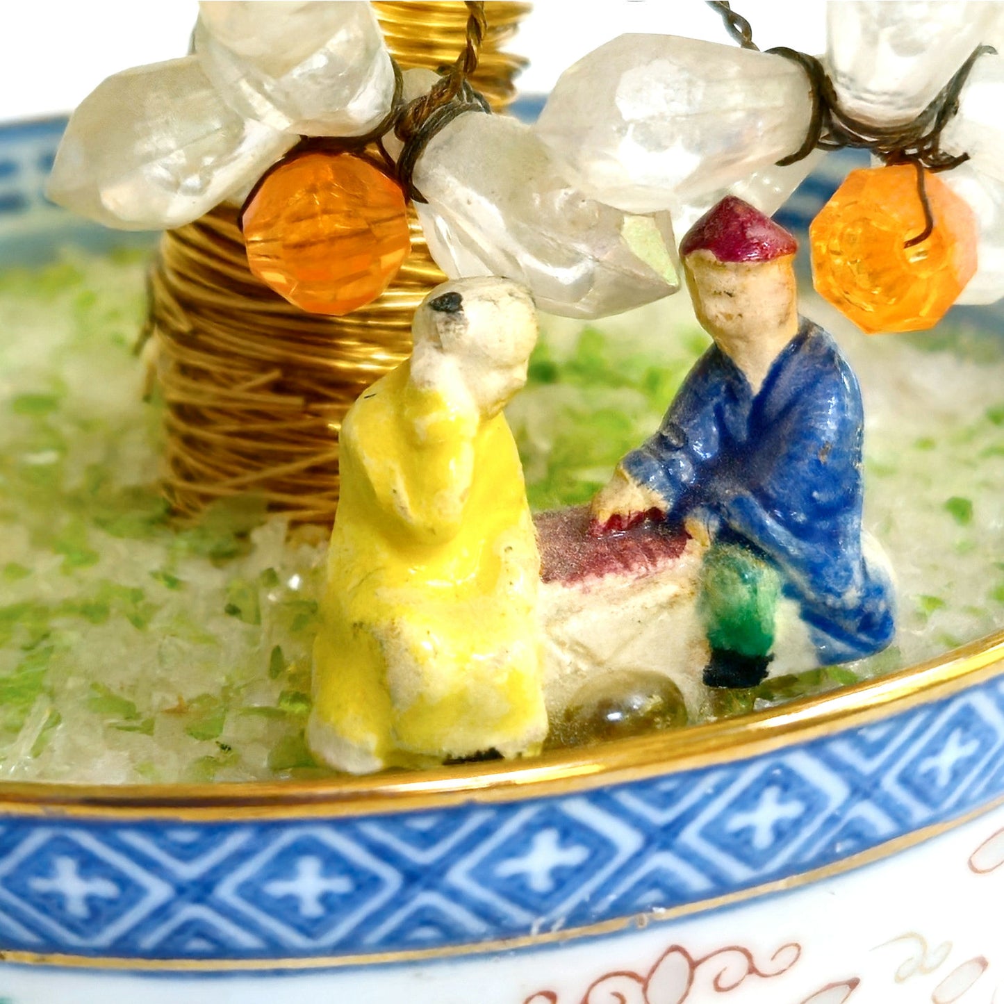 Vintage Chinese Gemstone Bonsai Tree in Porcelain Bowl
