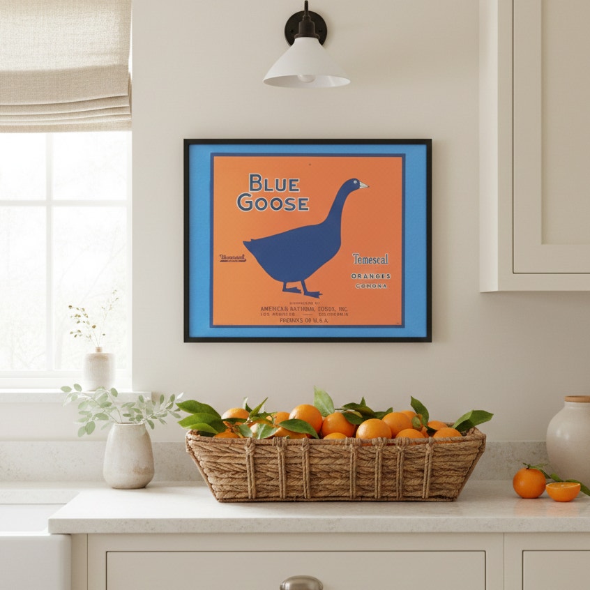 Blue Goose Temescal Oranges Print – Vintage California Citrus Crate Label 14x11