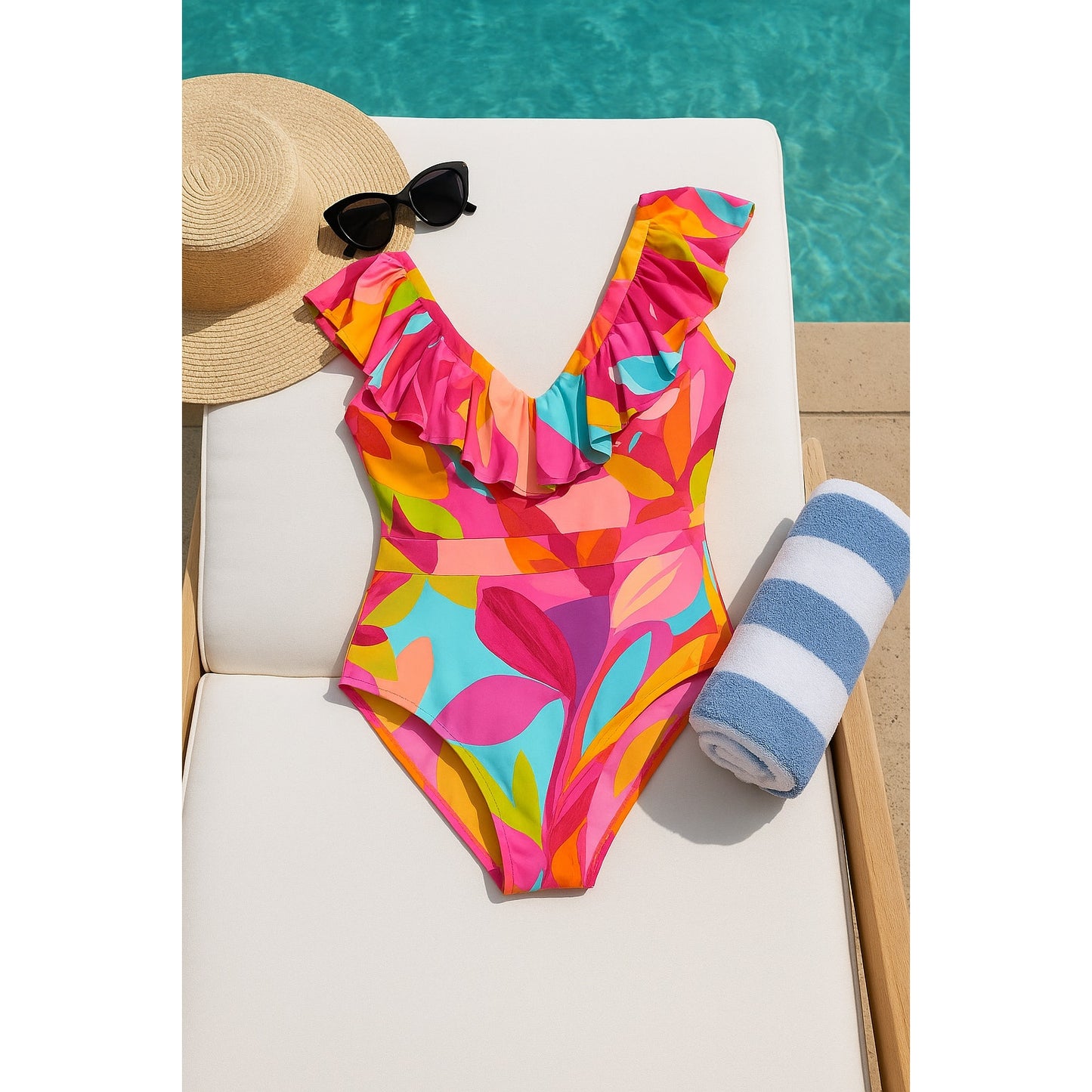 🌺 Trina Turk Women's Fan Faire Ruffle One Piece Swimsuit Size 10 NWT