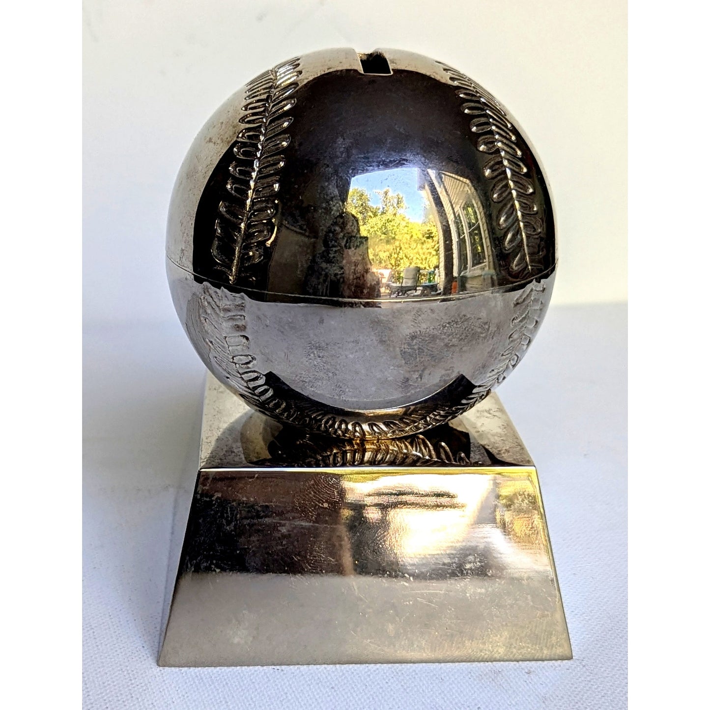 Vintage Silver-Plated Baseball Piggy Bank – Blank Engraving Plate – Things Remembered – Y2K Childhood Kids Keepsake – 5.5” Tall Coin Bank | Home