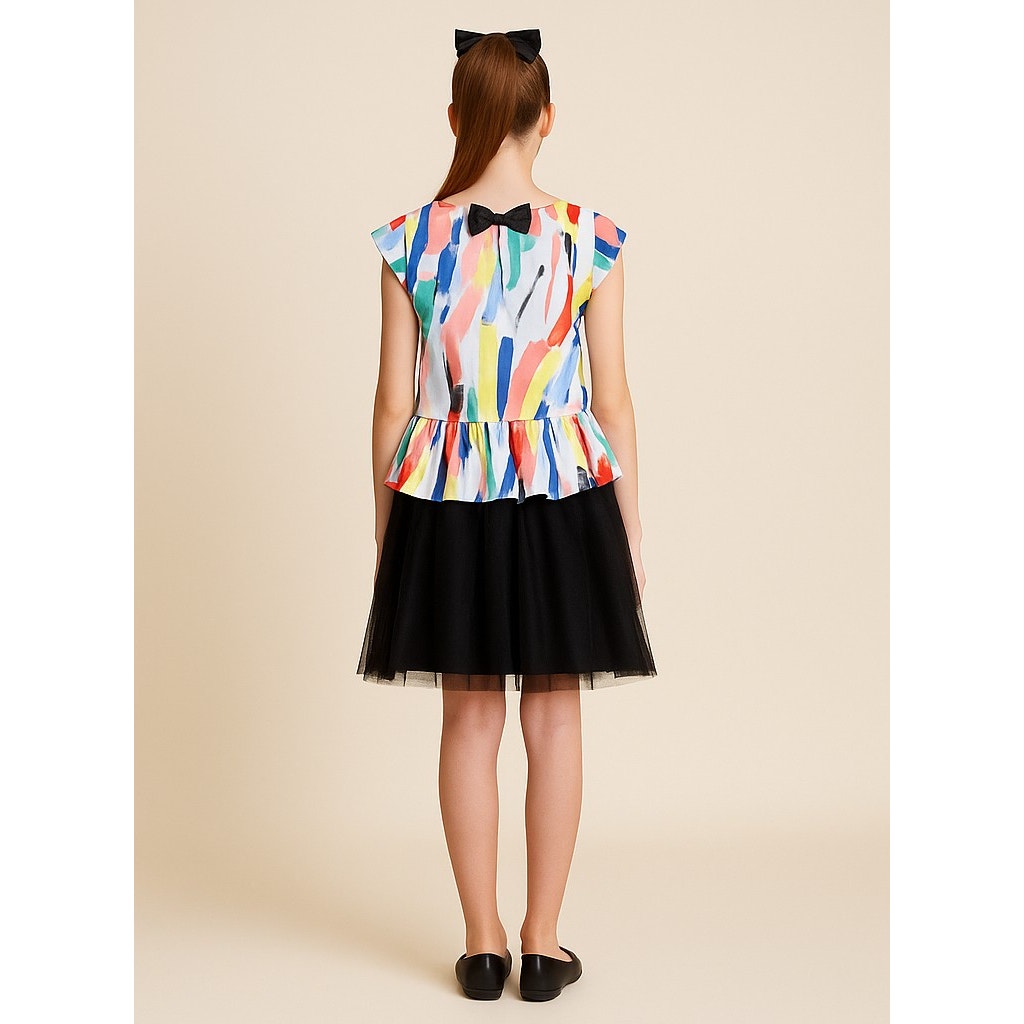 Kate Spade New York Girls Multicolor Brush Stroke Bow Blouse | Size L (12-14)