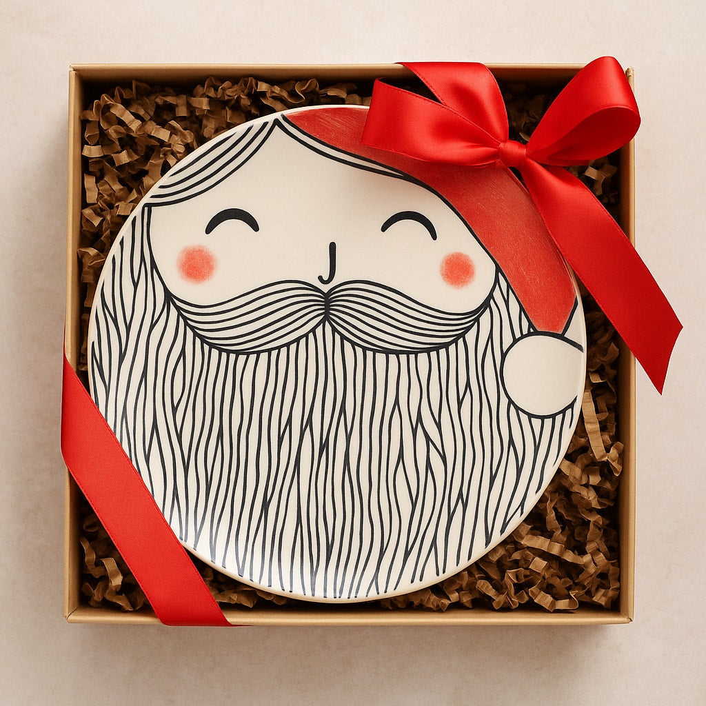 Anthropologie Santa Canape Plate by Kristina Saywell | Krafty K Design | Whimsical Home Holiday Dish | 7” Stoneware