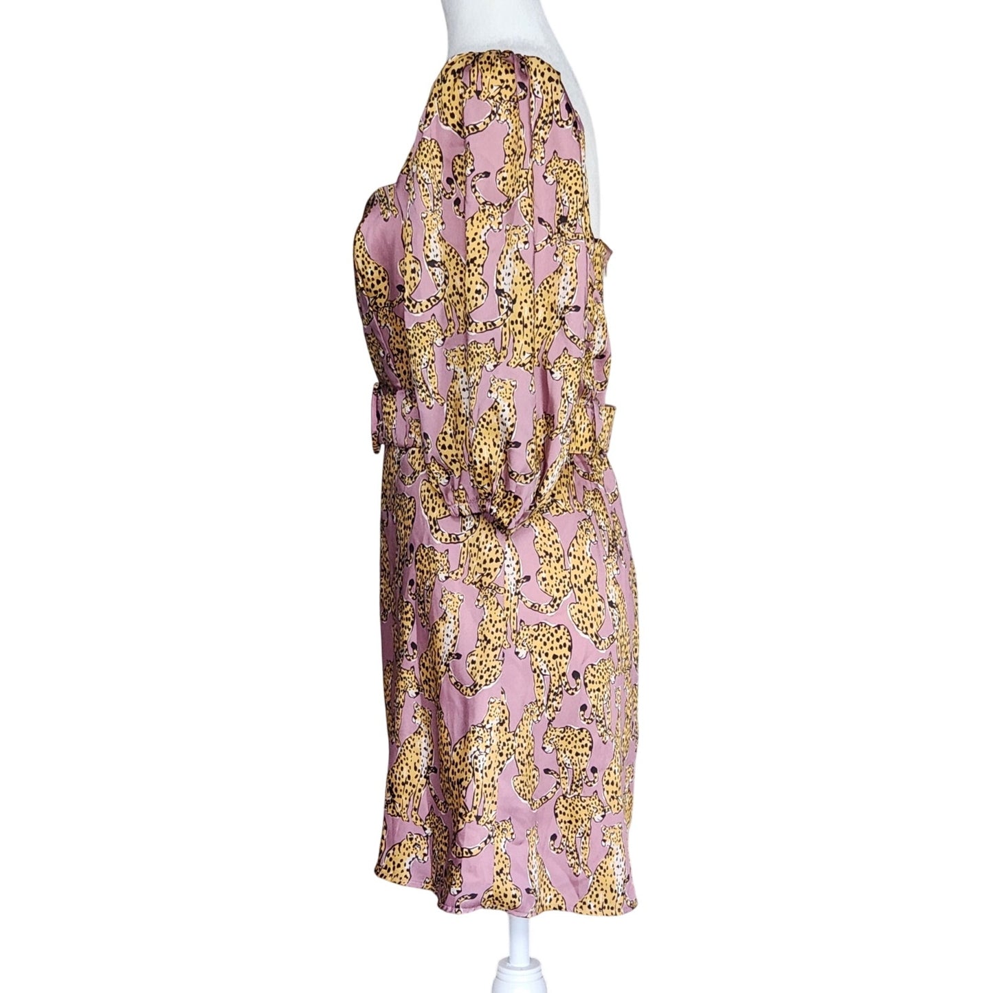 🐆 Lavender Brown Mauve Pink Cheetah Print Mini Belted Dress – Women Size S