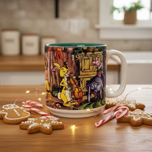 Disney Winnie the Pooh 1997 Christmas Mug – Vintage Holiday Coffee Cup – Season of Song Stores Collectible 1990s Disney Christmas Kids Home Decor