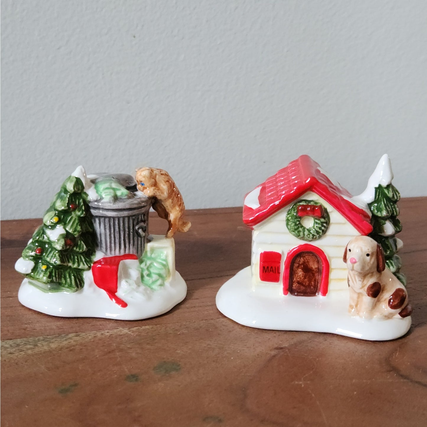 Department 56 Snow Village Cat and Dog Set of 2 | 1988 Christmas Figurines Boxed