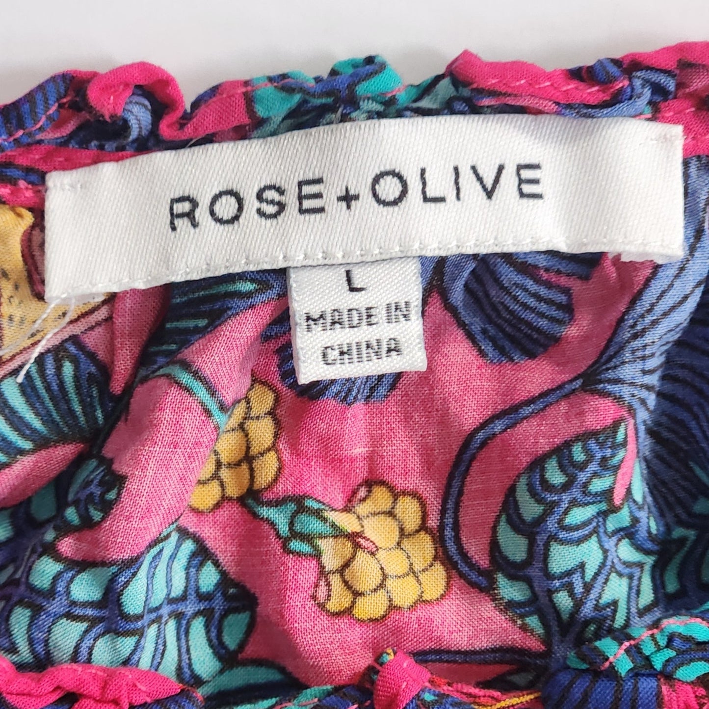Rose + Olive Tropical Monkey Print Boho Tassel Flutter Sleeve Blouse Size L
