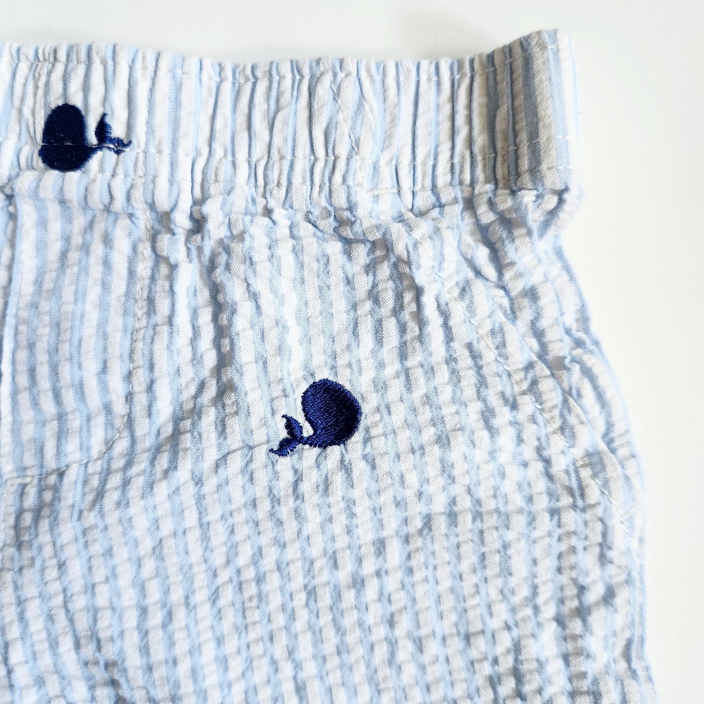 Nursery Rhyme Play Blue & White Striped Seersucker Whale Shorts Size 18 Months