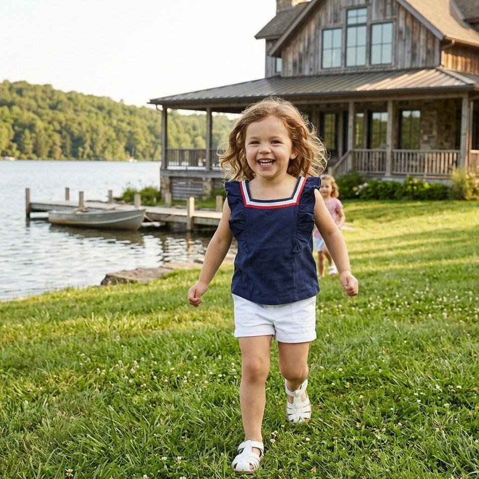 Janie and Jack | Patriotic Flutter Sleeve Navy Ponte Top | Toddler Girls 3