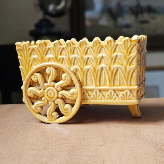 Mid-Century Art Deco Wagon Planter  1940s–1950s Ceramic | Architectural Relief | Honey Glaze