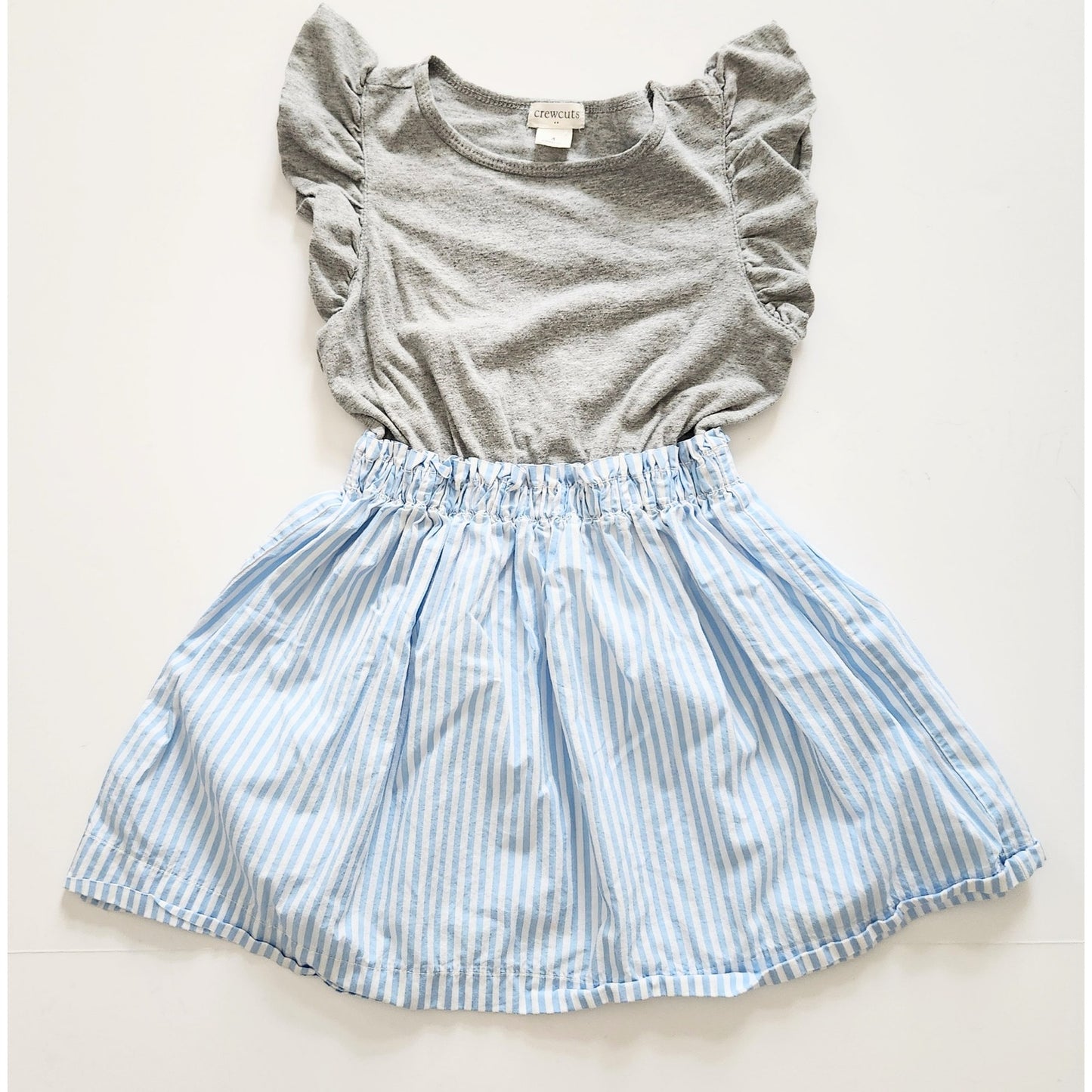 J.Crew Crewcuts Girls Gray Jersey & Blue Striped Flutter Sleeve Dress Size 4