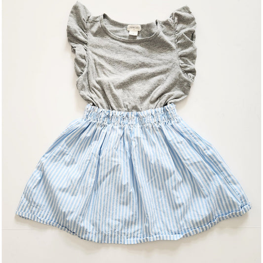 J.Crew Crewcuts Girls Gray Jersey & Blue Striped Flutter Sleeve Dress Size 4
