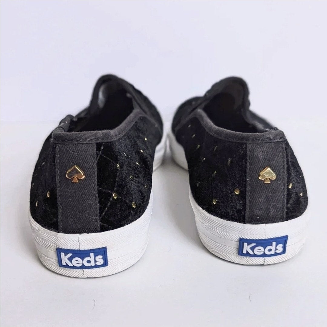 Keds x Kate Spade Double Decker Quilted Velvet Slip-On Black Sneakers Women's Size 8.5
