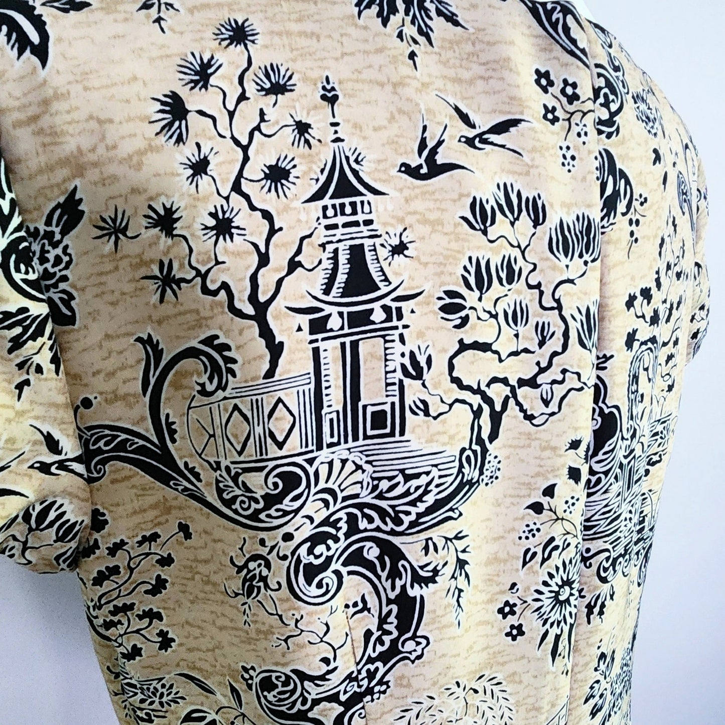 Talbots 100% Silk Sheath Dress – Asian Motif Beige & Black Women's Size 10