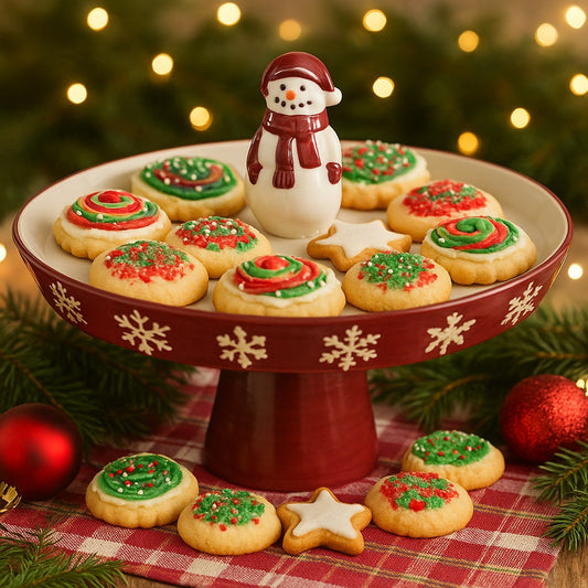 🎄 St. Nicholas Square Yuletide Collection Snowman Pedestal Tray – Vintage 2000s Christmas Servingware 🎄