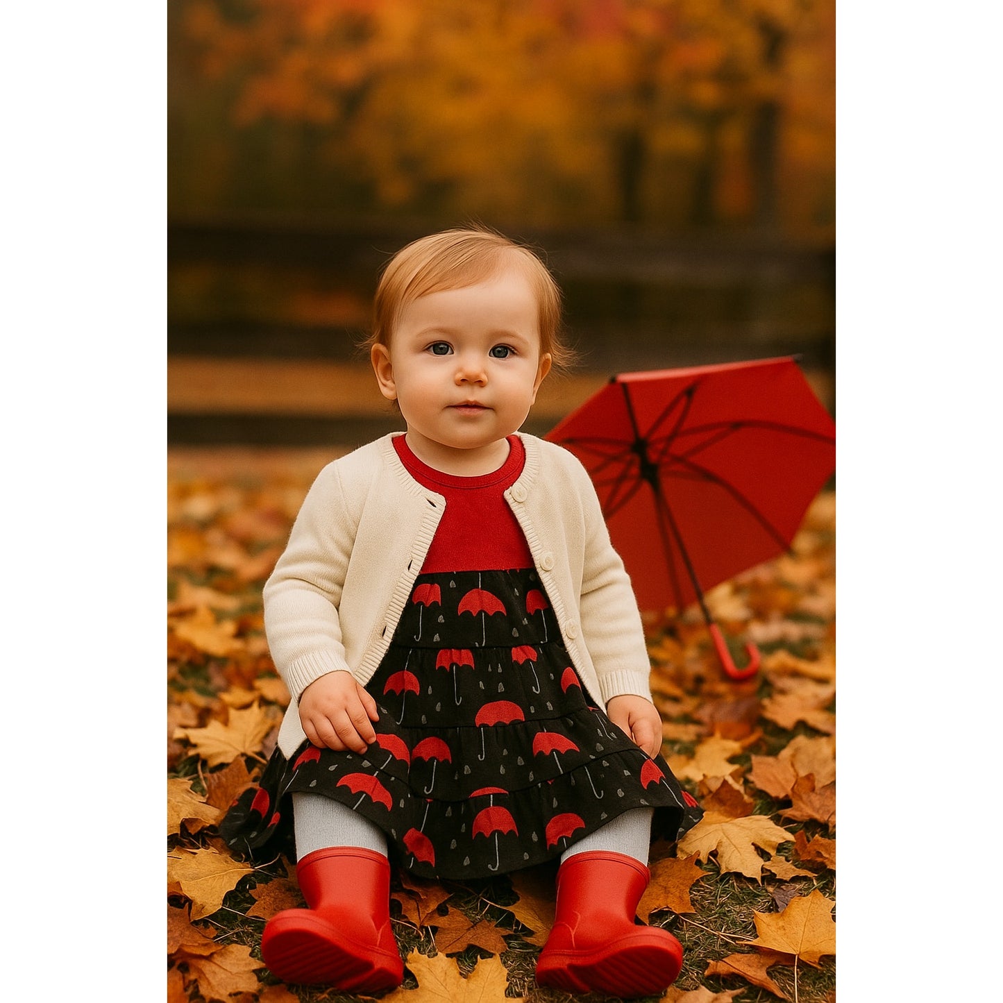 KicKee Baby Bamboo Umbrellas & Rain Clouds Long Sleeve Dress | Size 6-12M | NWT