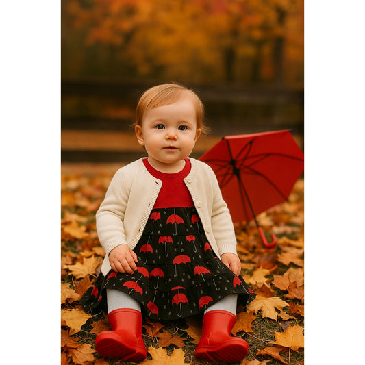 KicKee Baby Bamboo Umbrellas & Rain Clouds Long Sleeve Dress | Size 6-12M | NWT