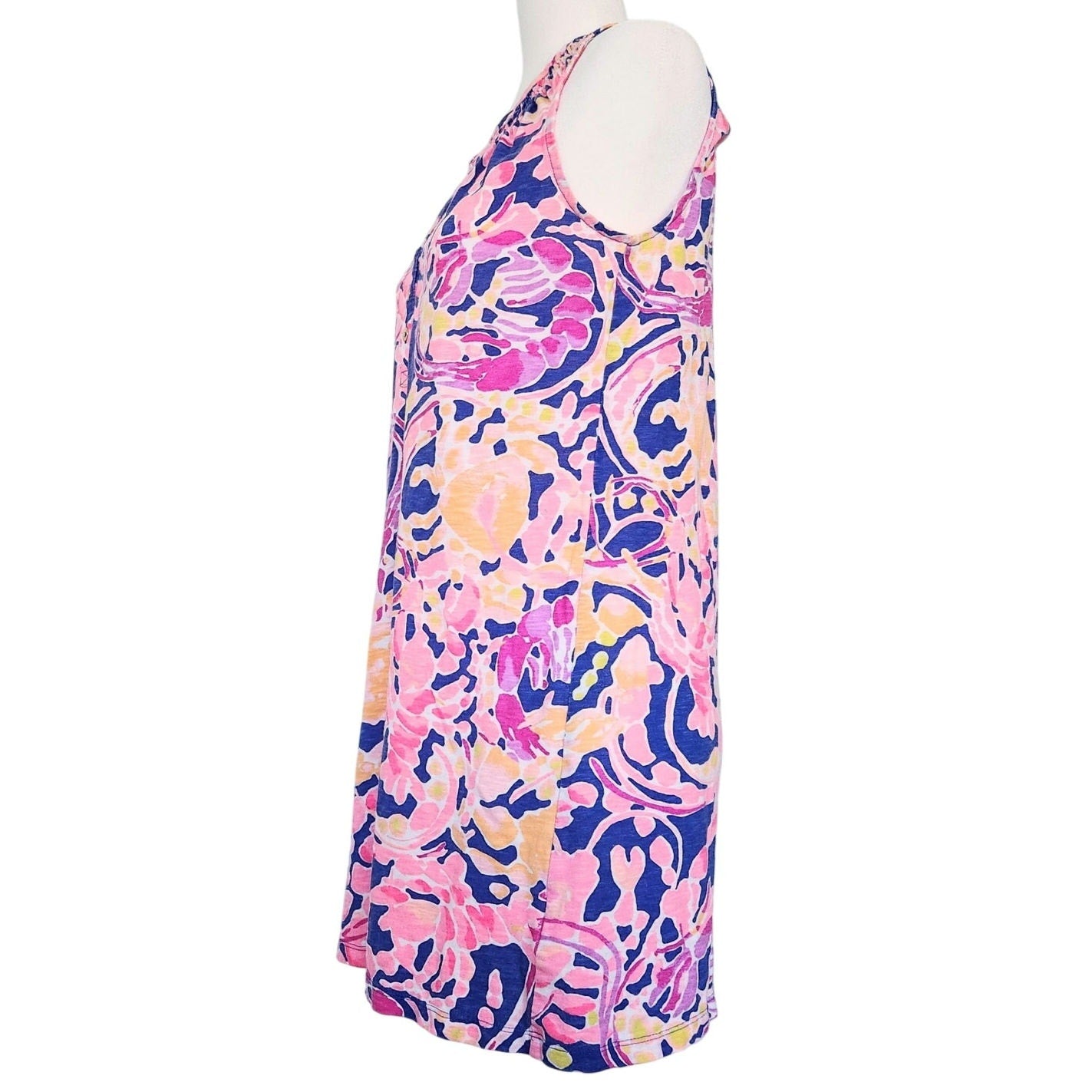 Lilly Pulitzer Essie Dress Brilliant Blue Catch & Release Pink Sea Life Print Cotton | Women's Size S