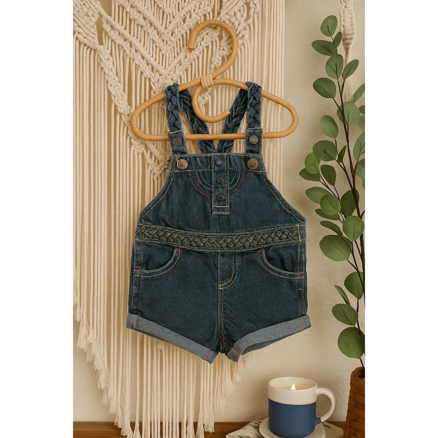 Vintage OshKosh B’gosh Vestbak Jean Shortalls | Rainbow Stitching | Baby 12 Months