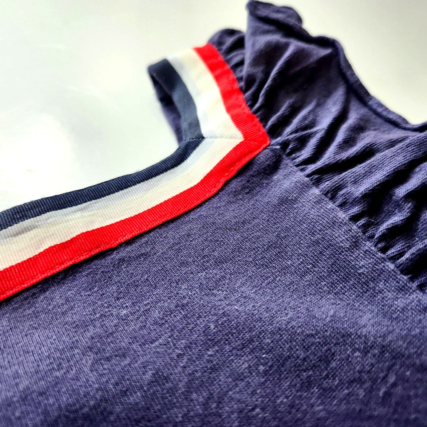 Janie and Jack Navy w/ Red White & Blue Ribbon Flutter Sleeve Girls Top Size 3