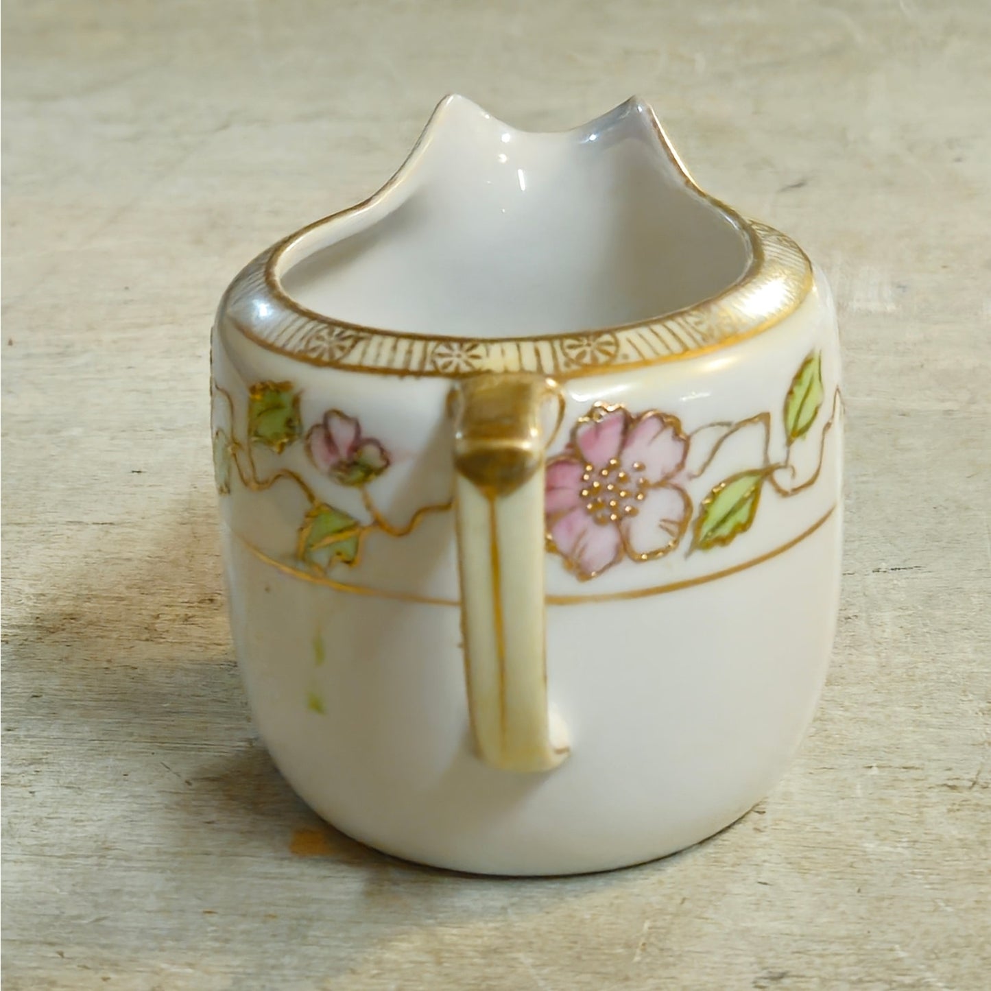 Antique Japanese Nippon Porcelain Cherry Blossom Creamer & Covered Sugar Bowl