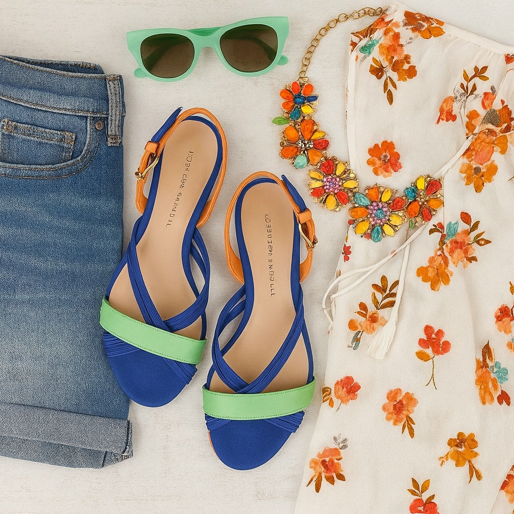 Loeffler Randall Women’s Strappy Flat Sandals Blue Orange Mint Green Suede Size 8