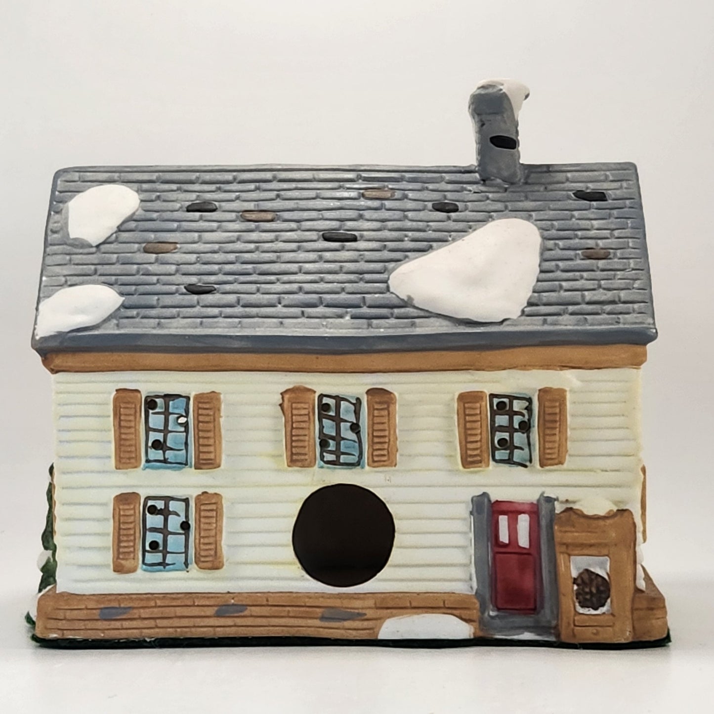 1991 Christmas Village Porcelain Lighted House – Snow-Covered Colonial with Box