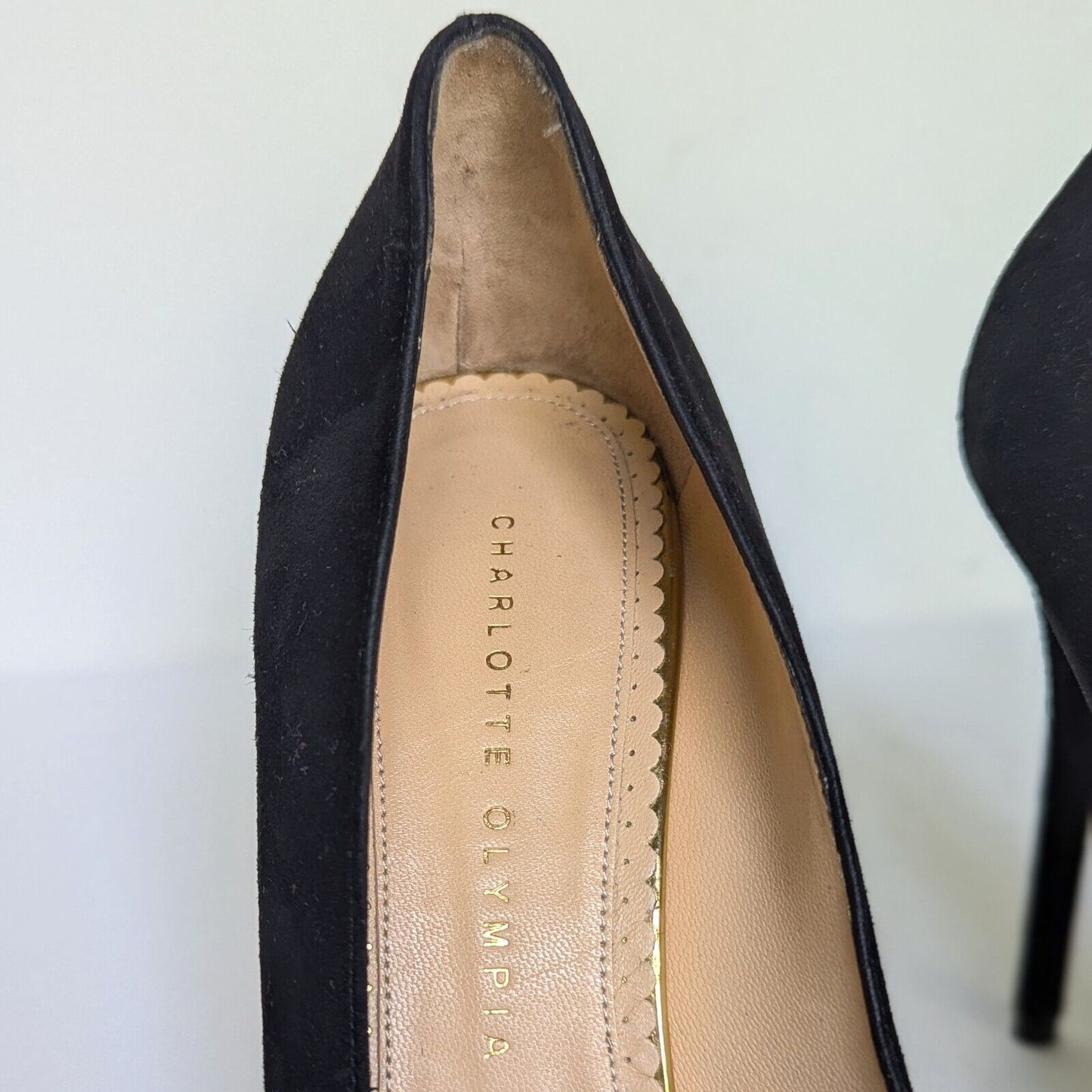 Charlotte Olympia Black Suede & Gold Debbie Pumps Size 39 | 8.5 Made in Italy