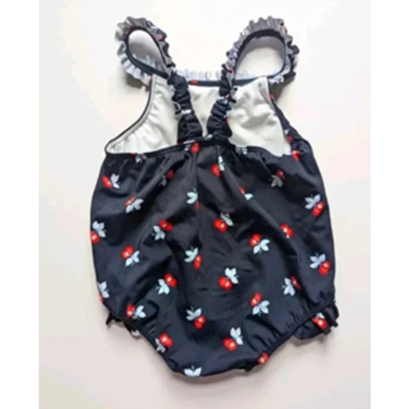 Janie and Jack Navy Blue Merchant Marine Baby Cherry Ruffle Swimsuit Size 12-18 Months