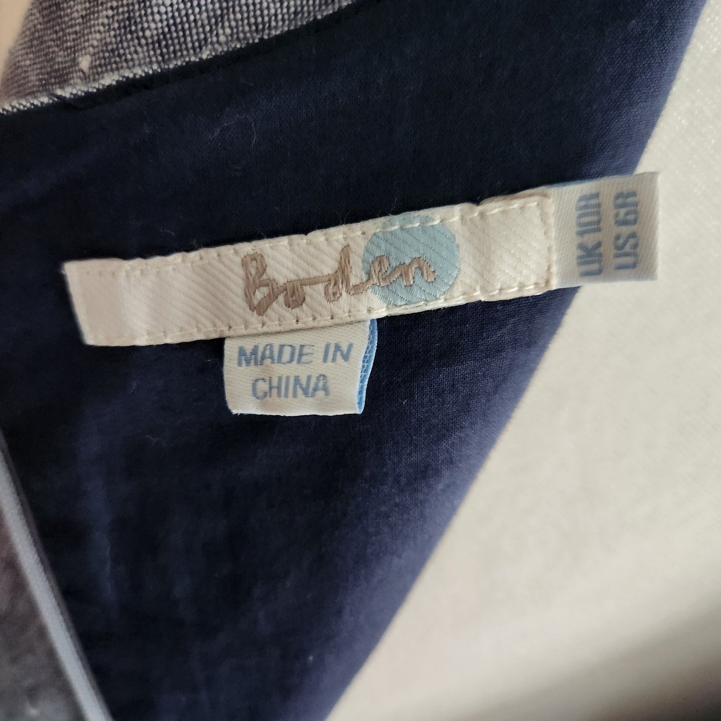 Boden Chambray Wave Dot Linen Dress Blue White Polka Dot A-Line Sleeveless Women's Size 6