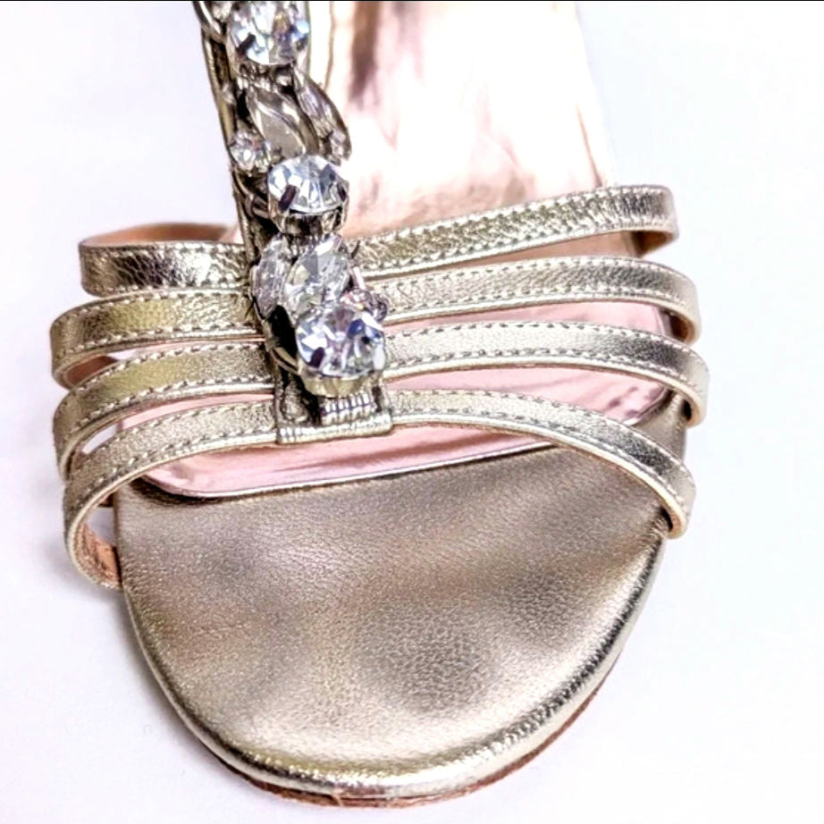 Badgley Mischka Kole T-Strap Jewel Embellished Wedge Sandals Gold Metallic | Women's Size 8.5