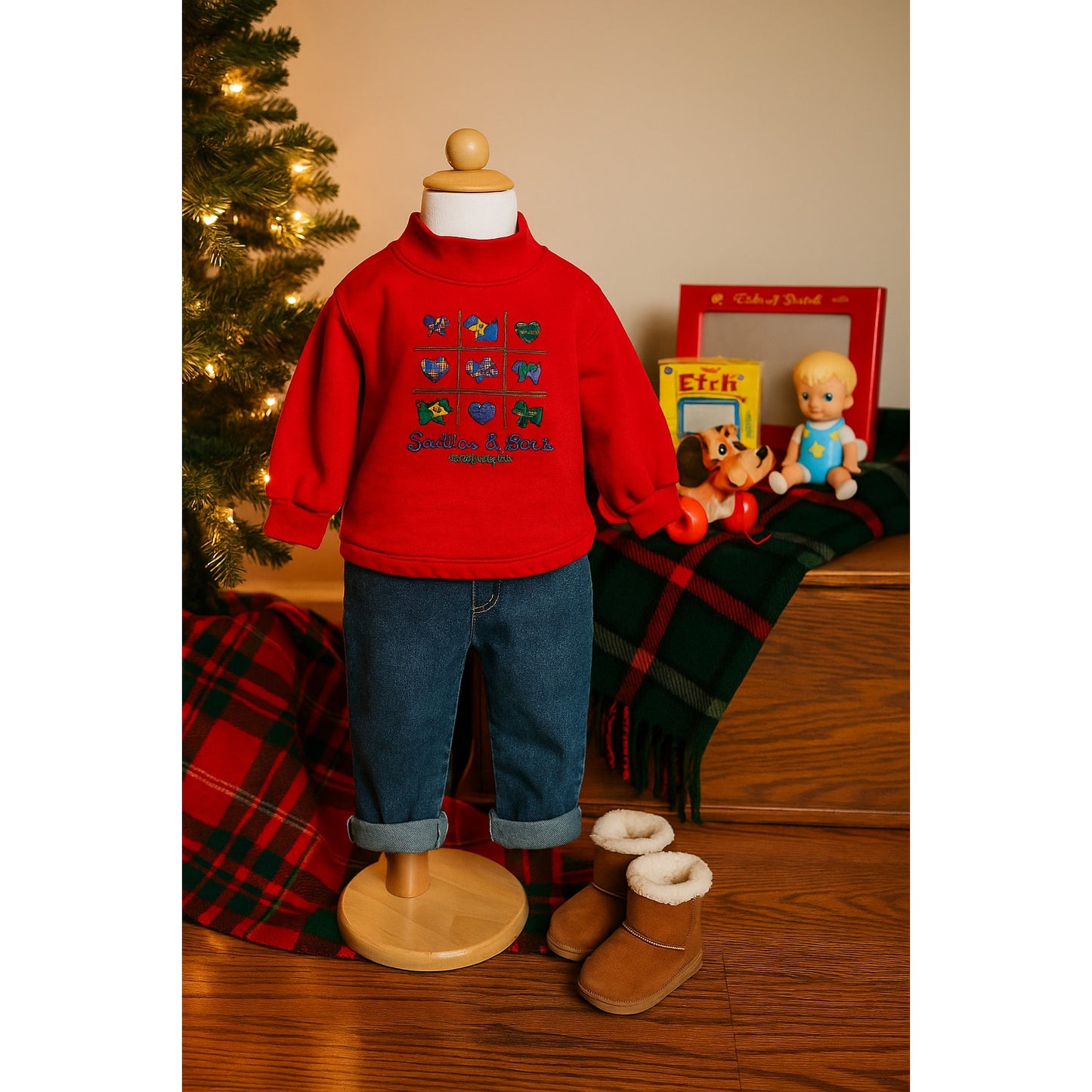 Vintage Baby B’Gosh Scotties & Bows Red Sweatshirt – Toddler 18M – 90s Christmas Holiday Pullover