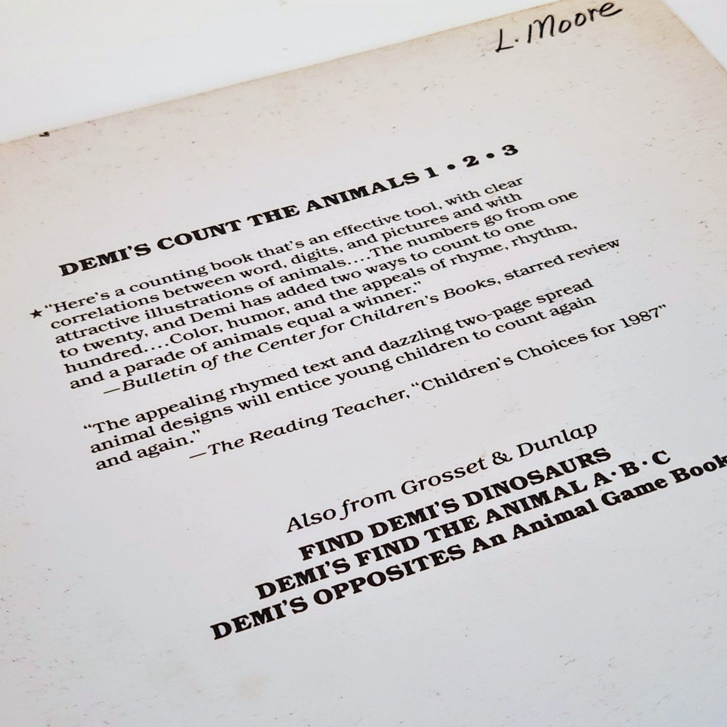 Rare Vintage Children’s Counting Book – “Demi’s Count the Animals 1 2 3” (1990, Grosset & Dunlap) – Illustrated Educational Picture Book