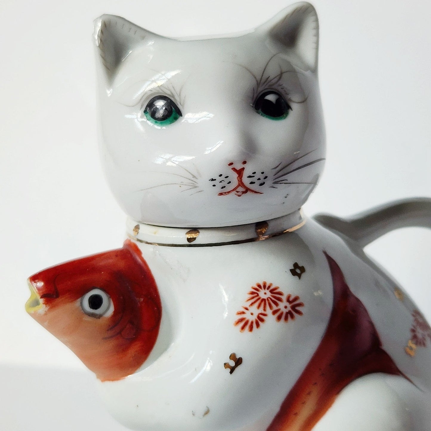 Vintage Cat & Koi Porcelain Teapot