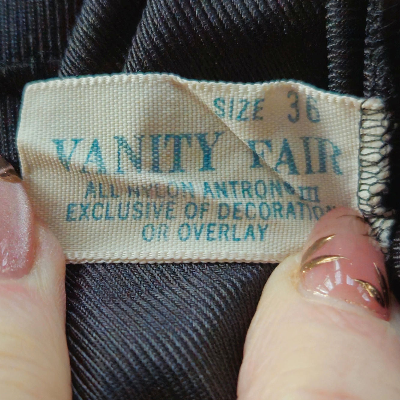 Vintage Vanity Fair Black Nylon Camisole | Size 36 | 1960s–70s Lingerie