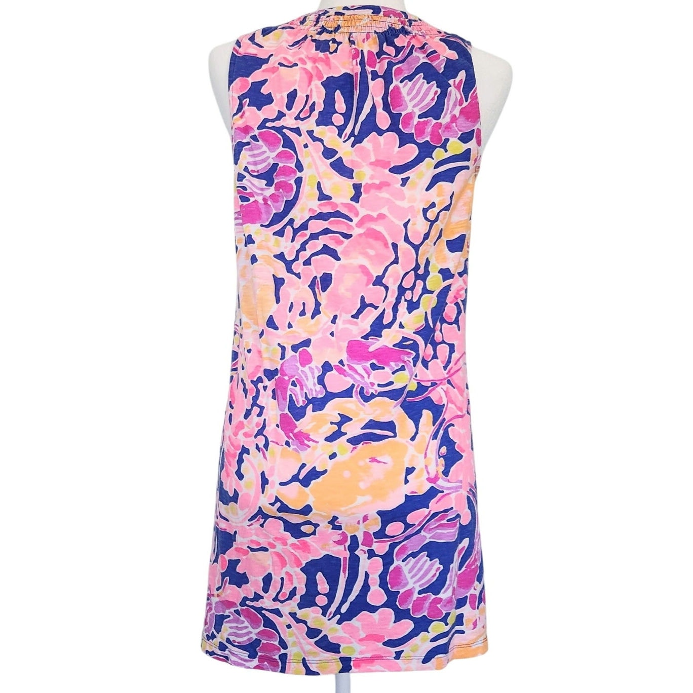 Lilly Pulitzer Essie Dress Brilliant Blue Catch & Release Pink Sea Life Print Cotton | Women's Size S