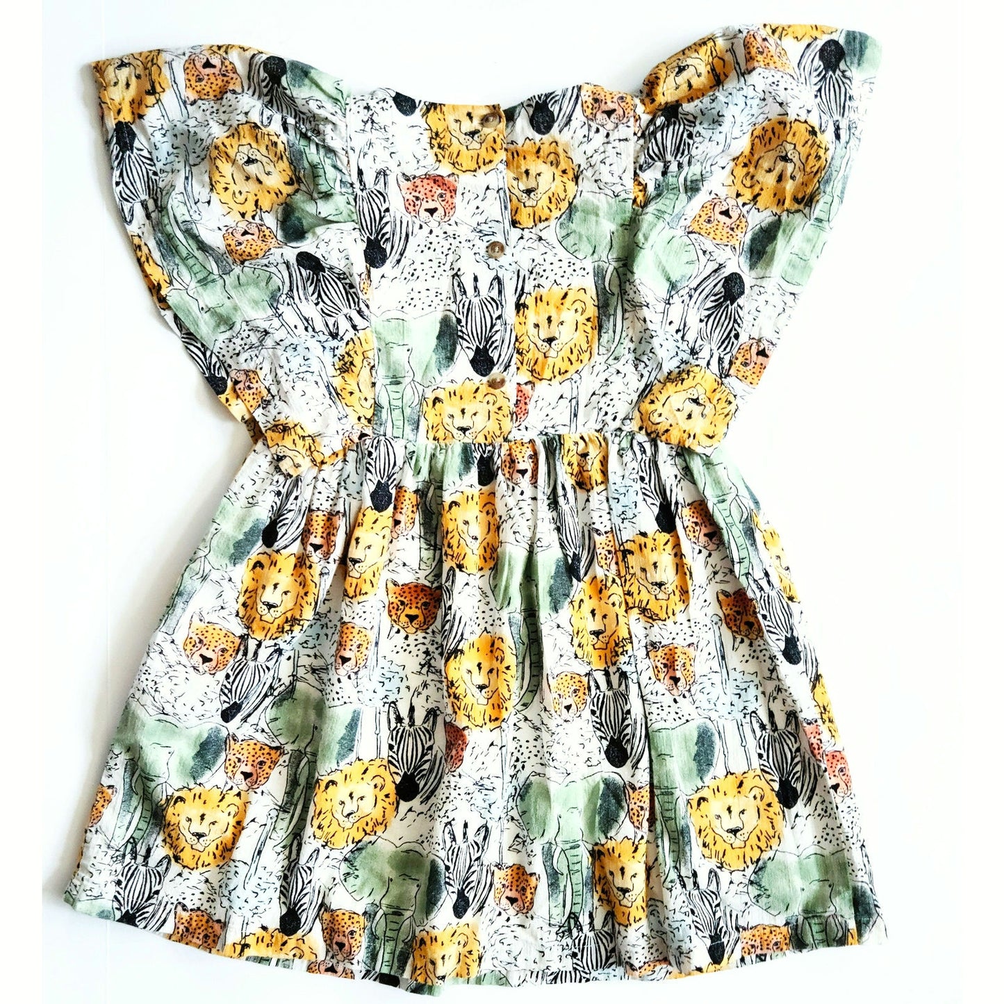 Tea Collection Girls Safari Toile Butterfly Sleeve Twirl Dress – Size 6 – Elephants, Lions, Zebras, Cheetahs Print