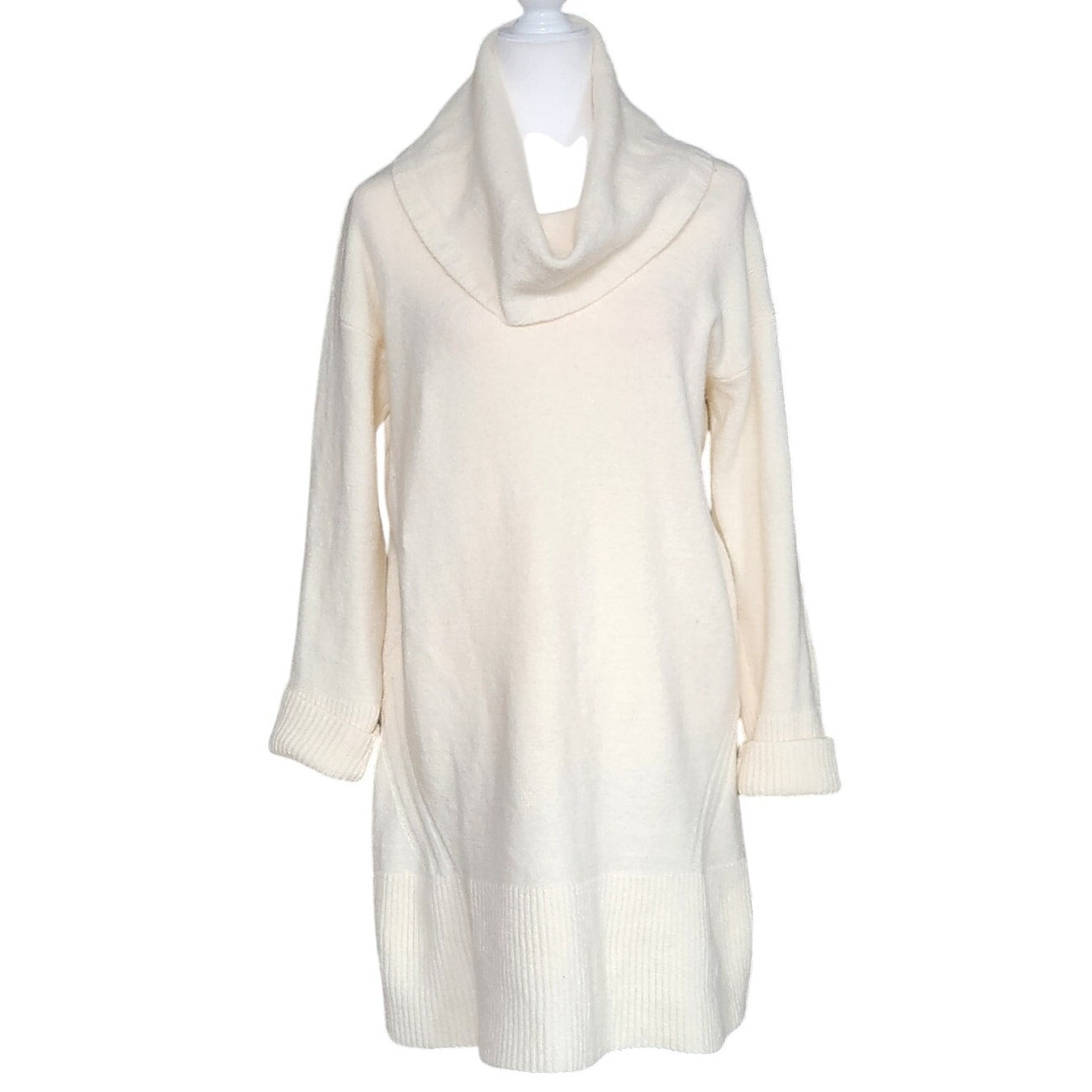 Sonoran Cowl Neck Sweater Dress in Ivory | Women's L | Wool Alpaca Blend