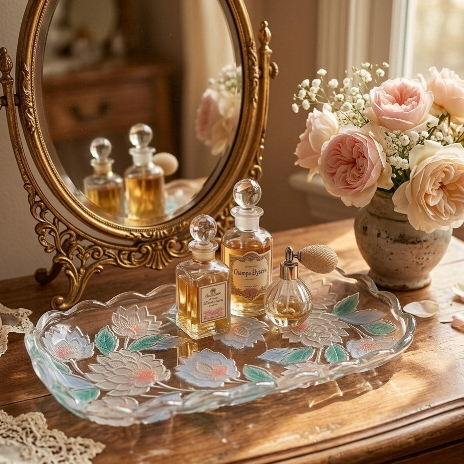 Vintage 1990s Crystal Clear Studios Frosted Pastel Lotus Flower Tray