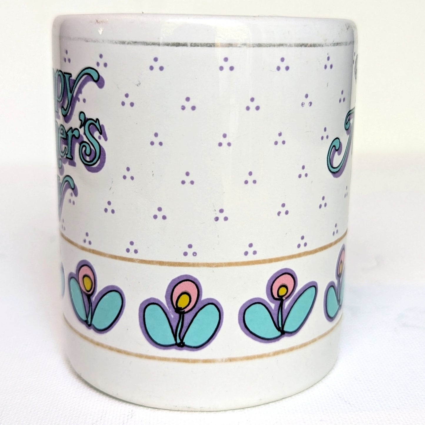 Vintage 1990s Mother’s Day Mug | 1994 Retro Ceramic Coffee Cup | Aqua & Purple Floral Design | Home Gift for Mom