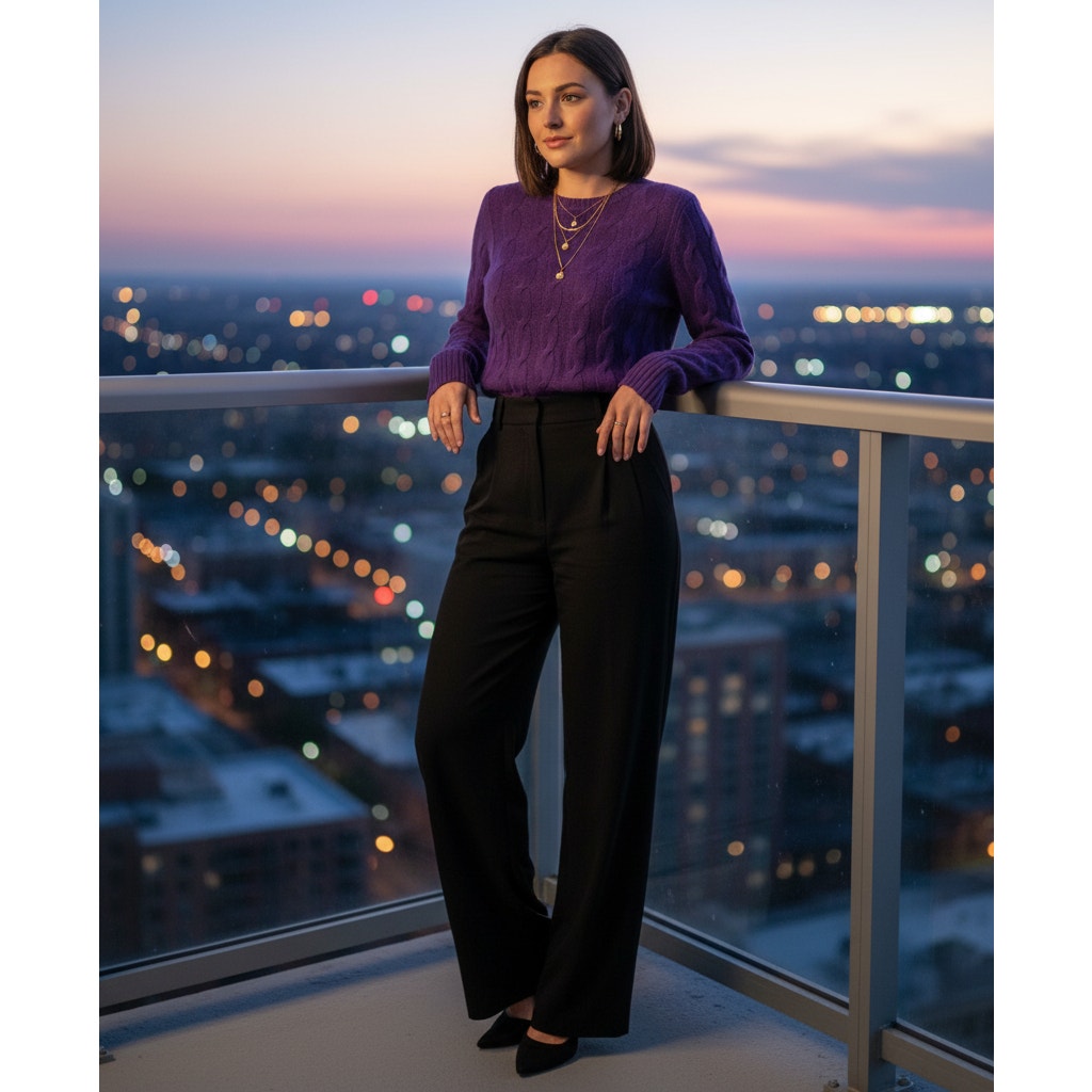 100% Cashmere Purple Cable Knit Sweater | Women's M