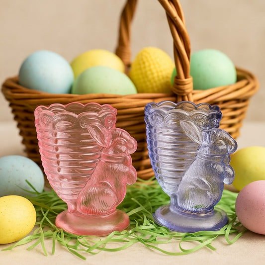 Vintage Fenton Rabbit Egg Cups – 1960s Pressed Glass Bunny Basket Holder in Pink and Purple – Easter Decor, Toothpick Holder, Candle Holder | Home Decor