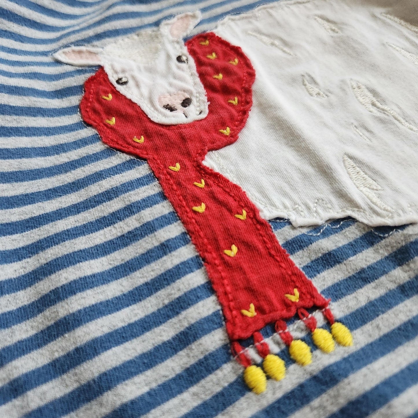 Vintage Baby Boden Infant Blue Striped Sheep in Scarf Long Sleeve Tee Size 6-12M