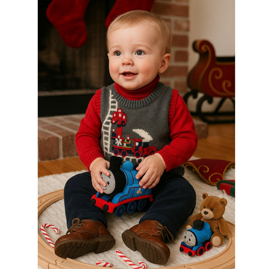 Vintage Greendog Holiday Train Sweater Vest | Baby 12 Months | Christmas Classic