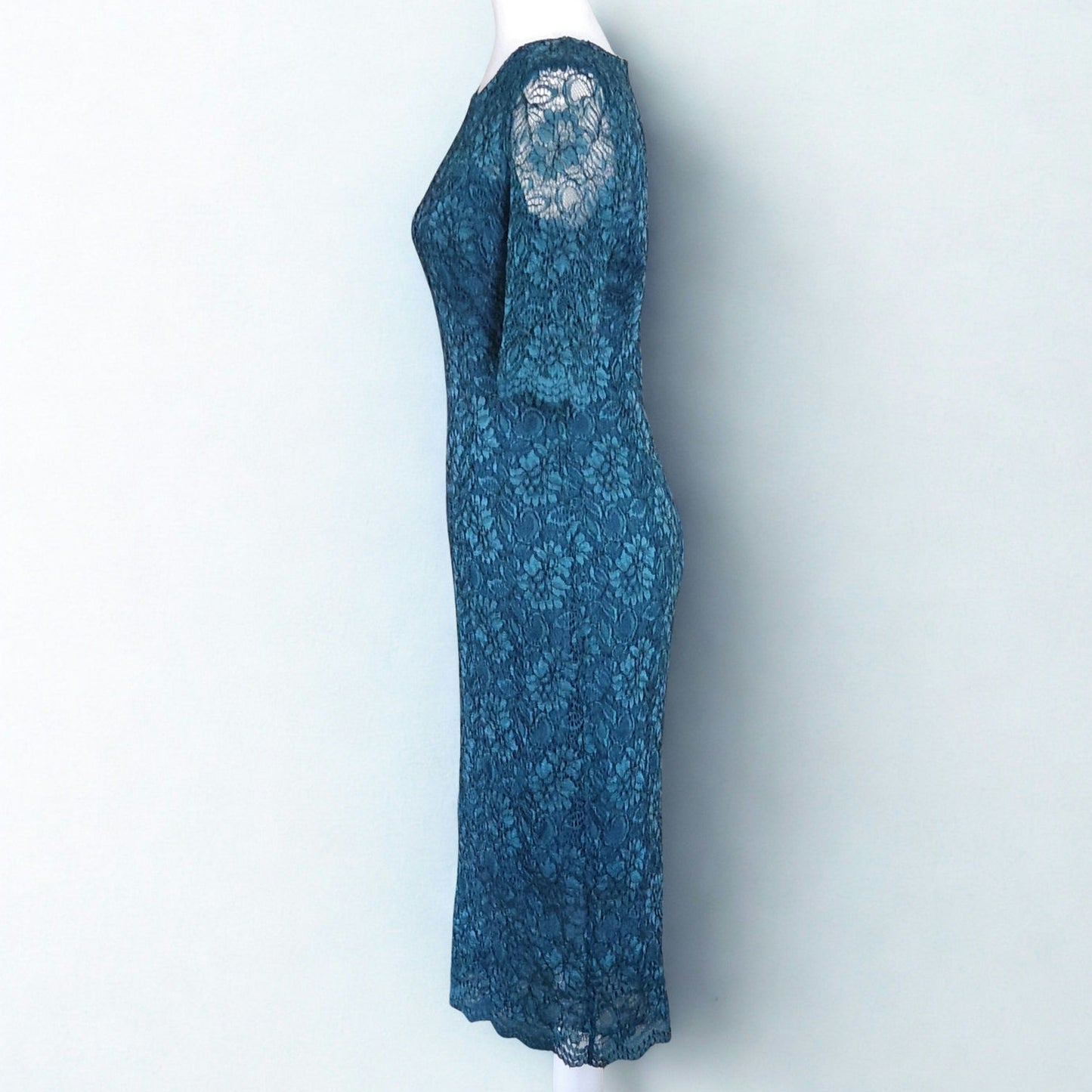 ML Monique Lhuillier Women's Lace Me in Teal Short Sleeved Cocktail Dress Size 8