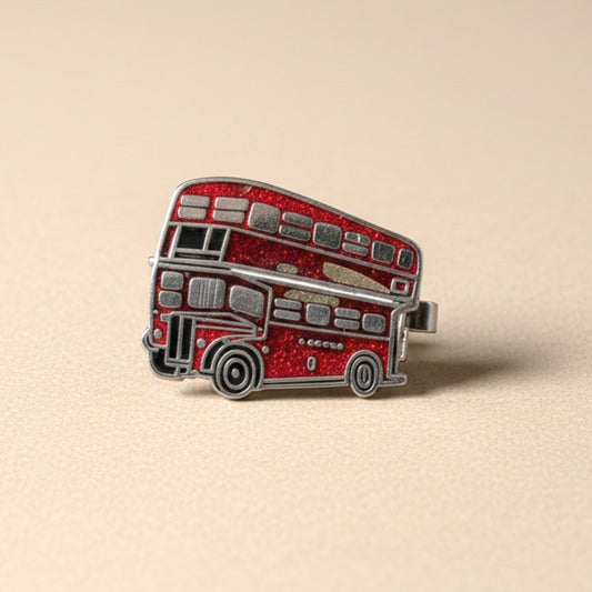 Vintage 1980s Red Double Decker Bus Brooch | Glitter Enamel London Bus Pin | Retro Graphic Jewelry