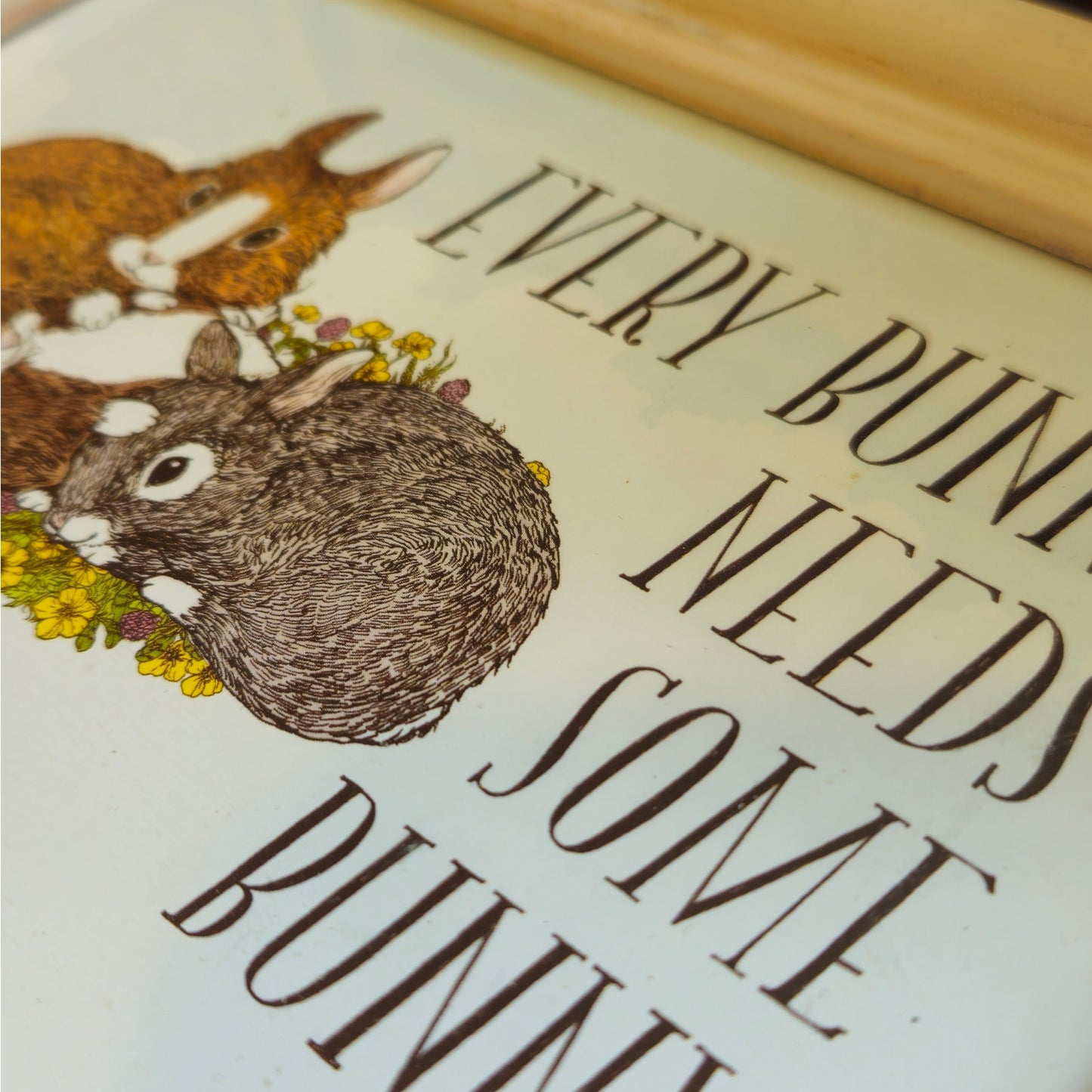 “Every Bunny Needs Some Bunny” Framed Bunny Print | 1990s 4x6 Wood Frame