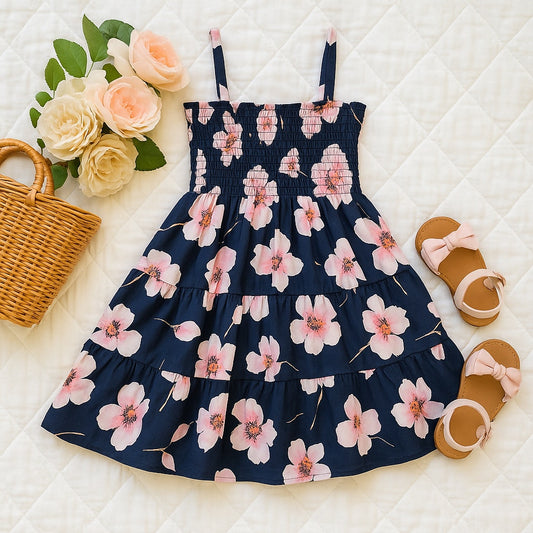 Janie and Jack Hannah Floral Smocked Sundress | Merchant Marine Navy Pink Floral | Toddler Girls Size 2T