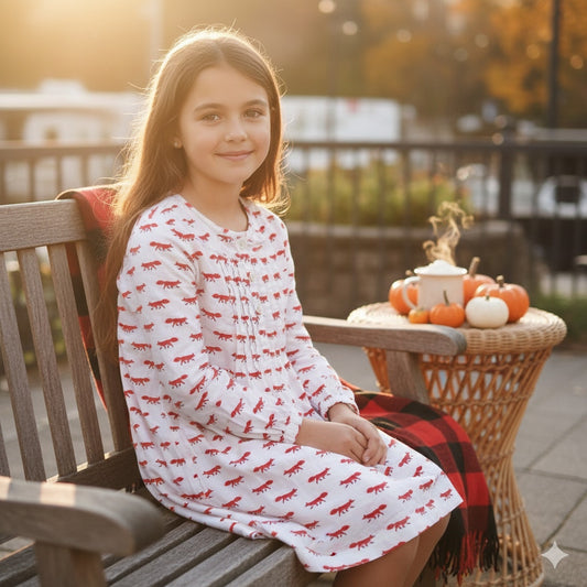 So Foxy Foxes Long Sleeve Smocked Dress - Girls Size 8