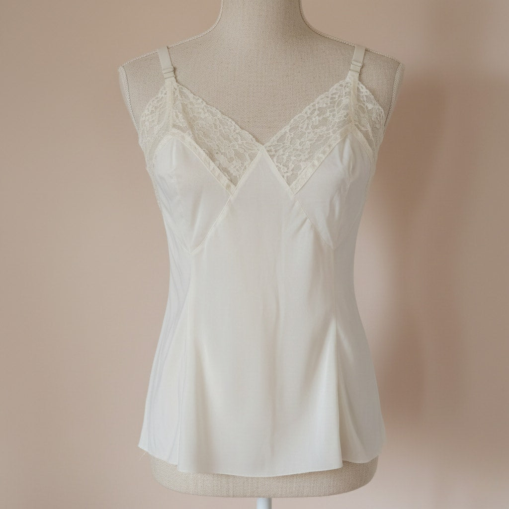 Vintage Barbizon “Bryn Fit” Lace-Trim Nylon Camisole | USA Made | c. 1960s