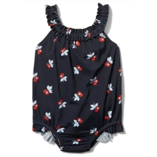 Janie and Jack Navy Blue Merchant Marine Baby Cherry Ruffle Swimsuit Size 12-18 Months